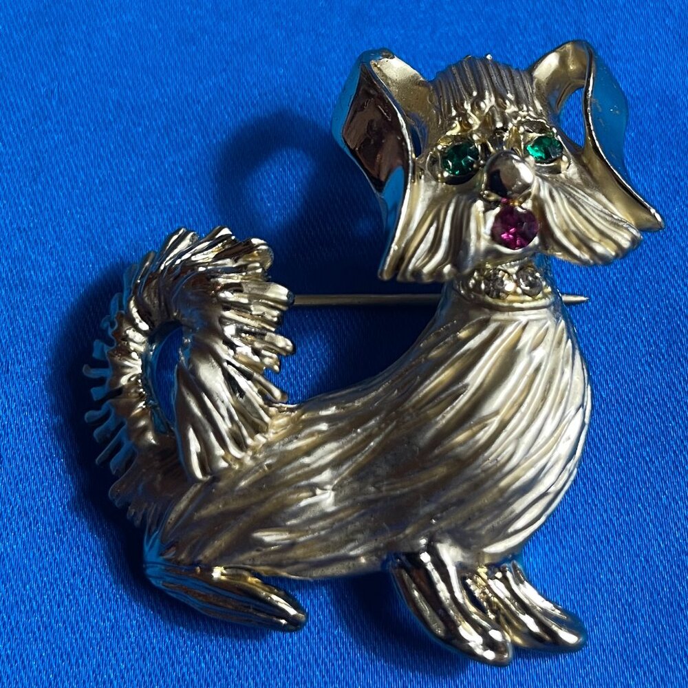 Vintage Gold-Tone Yorkshire Terrier Brooch